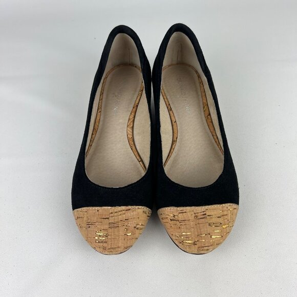 Donald J Pliner Womens Julie Black Suede Ballet Flat Cork Toe Low Wedge size 6.5 - Picture 2 of 15